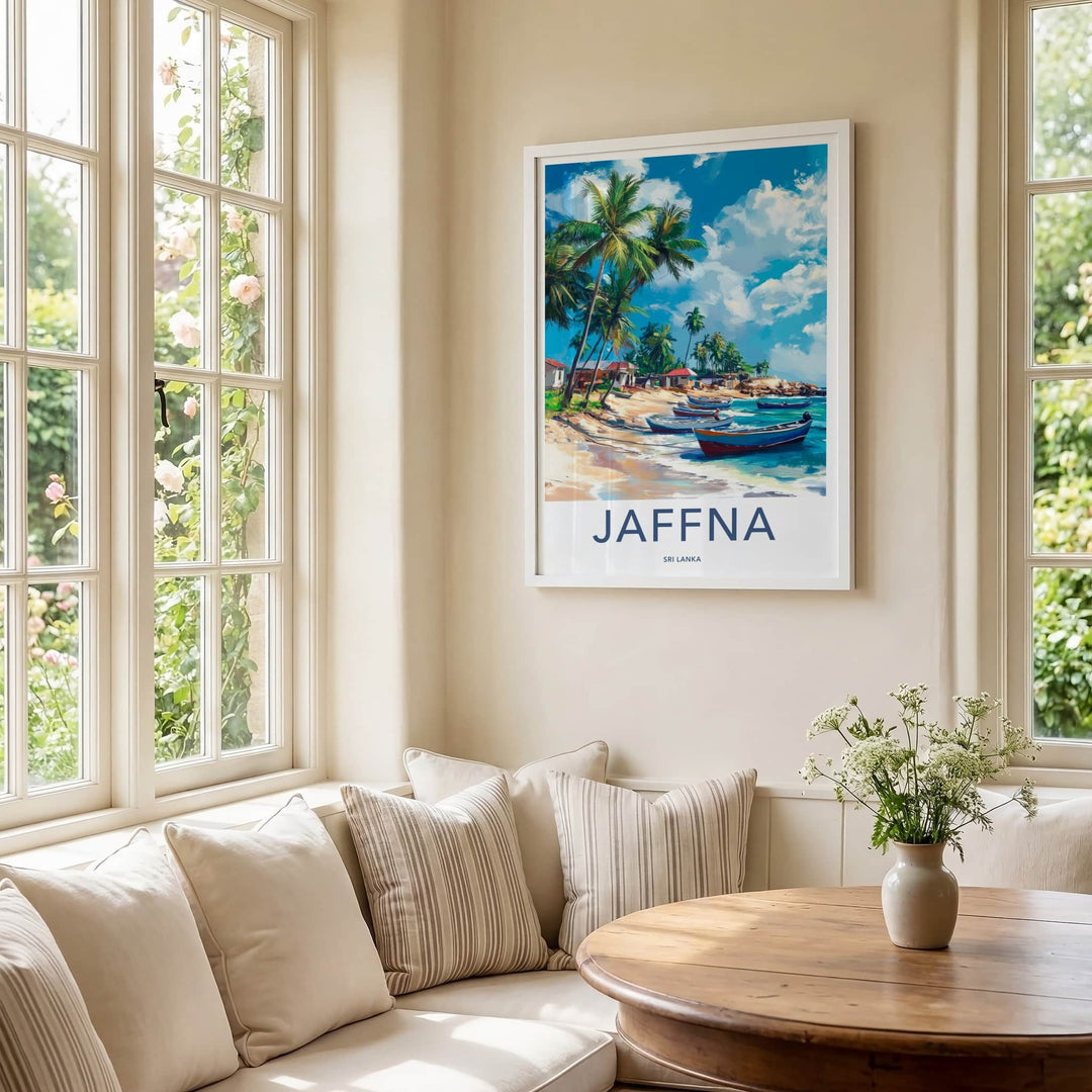 Jaffna Poster - Sri Lanka Travel Art - Tropical Beach Boats Home Decor