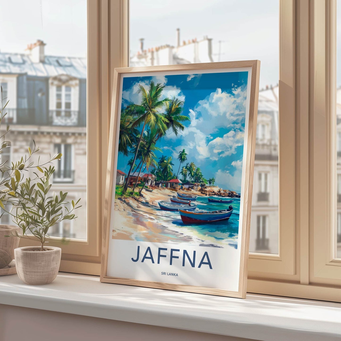 Jaffna Poster - Sri Lanka Travel Art - Tropical Beach Boats Home Decor