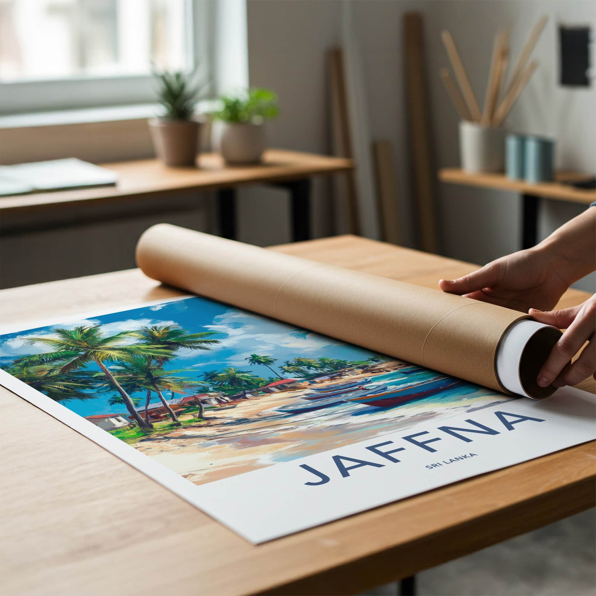 Jaffna Poster - Sri Lanka Travel Art - Tropical Beach Boats Home Decor