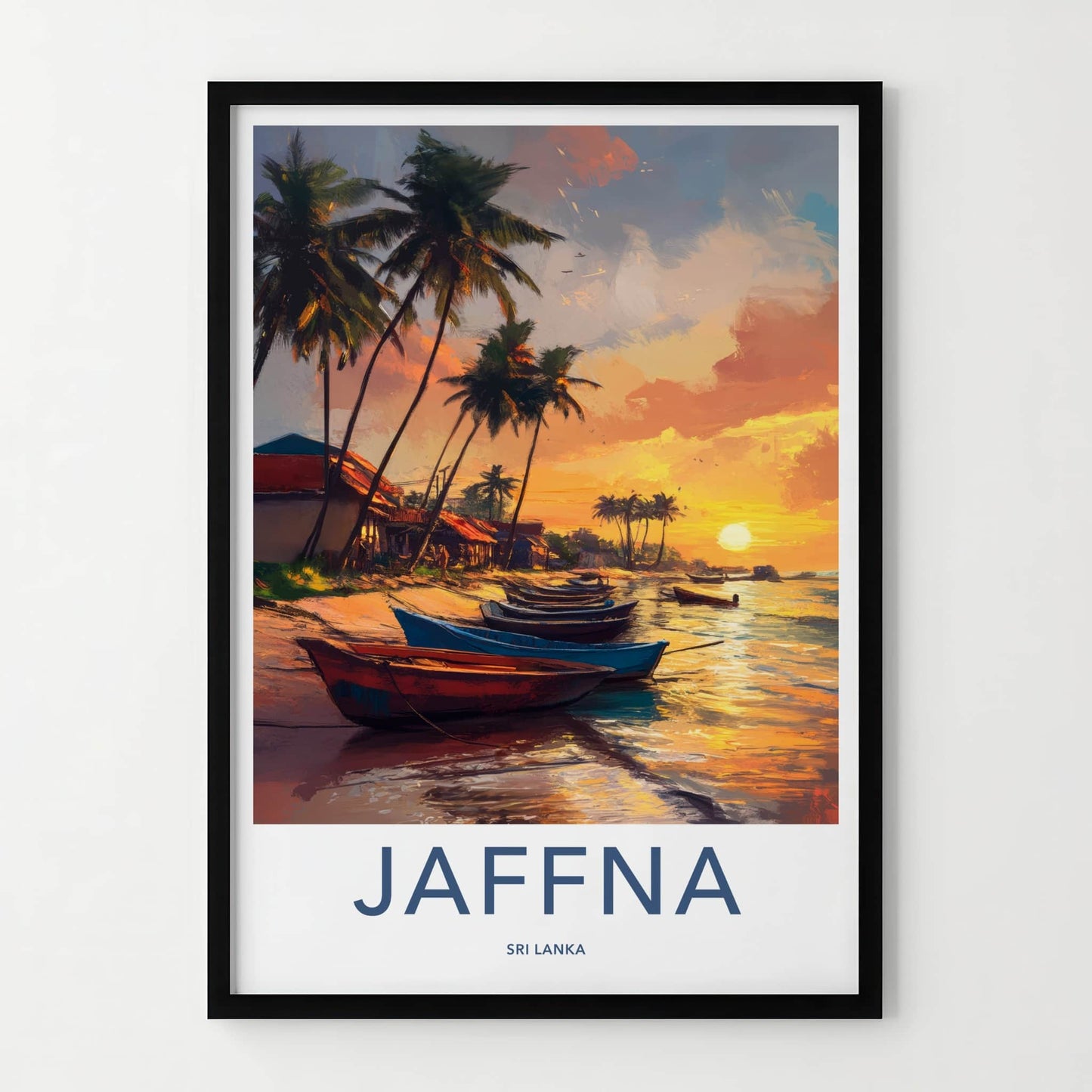 Jaffna Poster - Sri Lanka Travel Art - Tropical Sunset Boats Home Decor