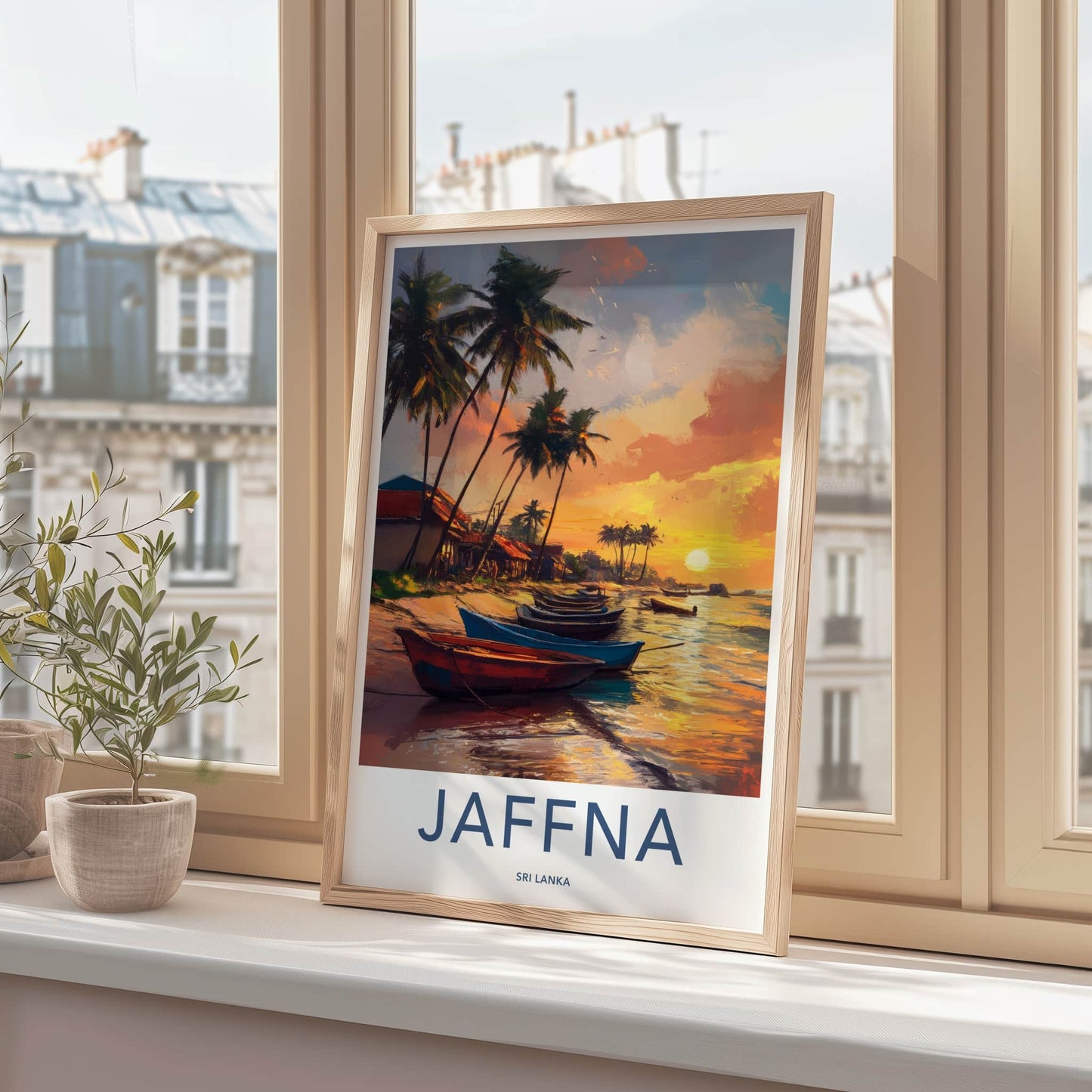Jaffna Poster - Sri Lanka Travel Art - Tropical Sunset Boats Home Decor