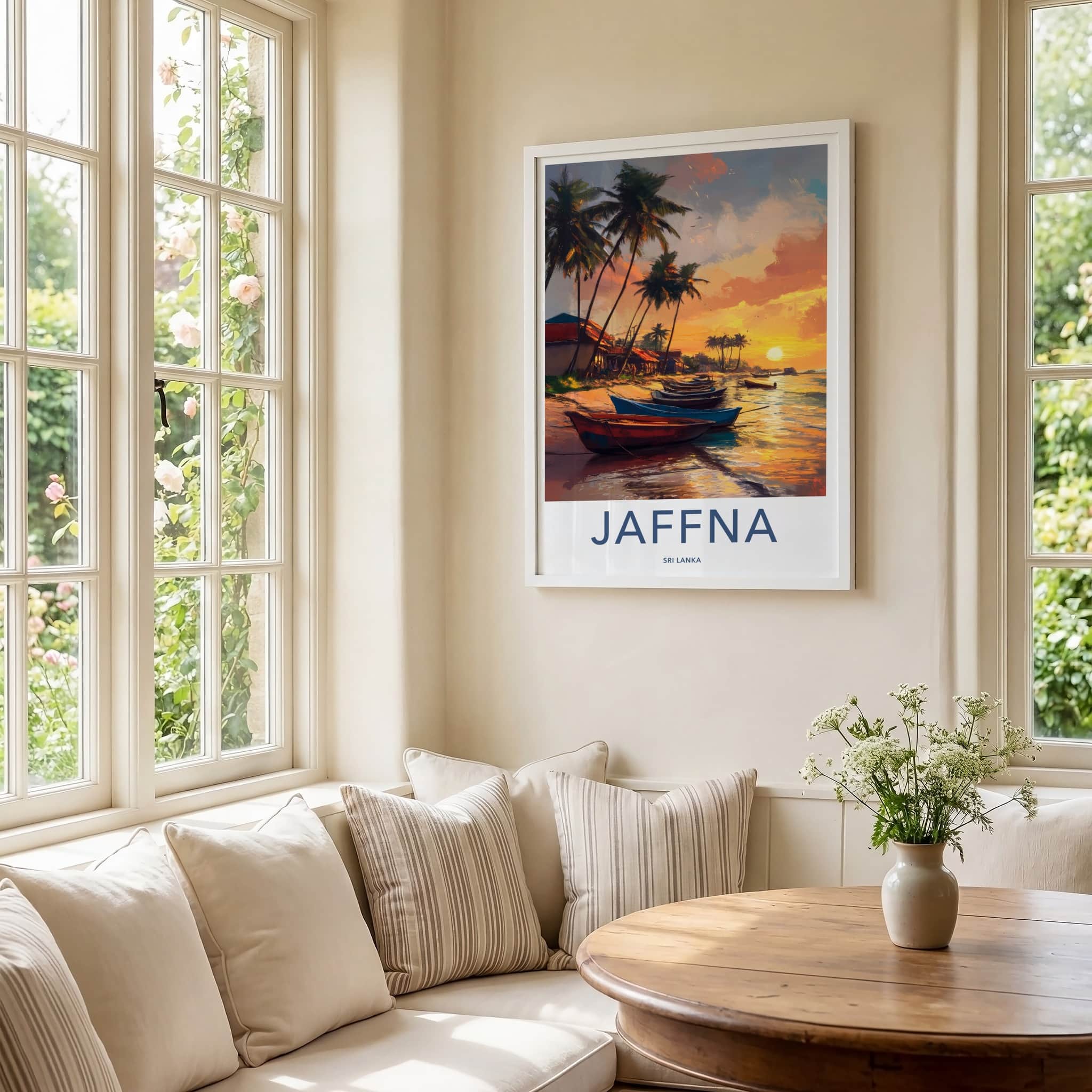 Jaffna Poster - Sri Lanka Travel Art - Tropical Sunset Boats Home Decor