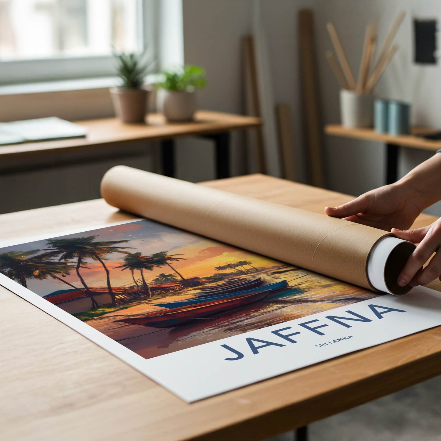 Jaffna Poster - Sri Lanka Travel Art - Tropical Sunset Boats Home Decor