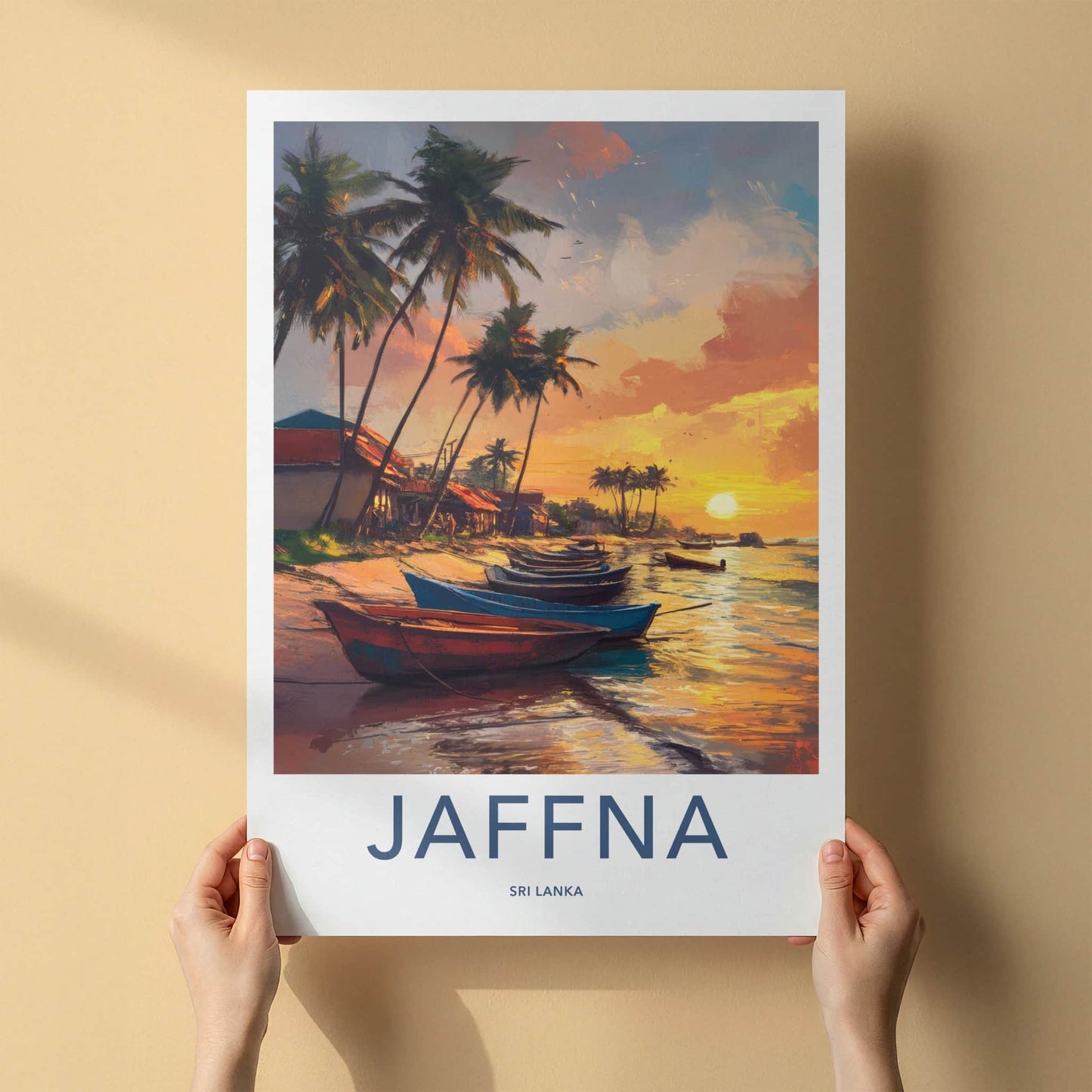 Jaffna Poster - Sri Lanka Travel Art - Tropical Sunset Boats Home Decor