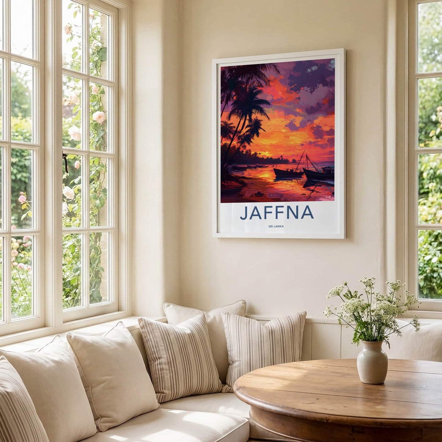 Jaffna Poster - Sri Lanka Travel Art - Tropical Sunset Boats Home Decor