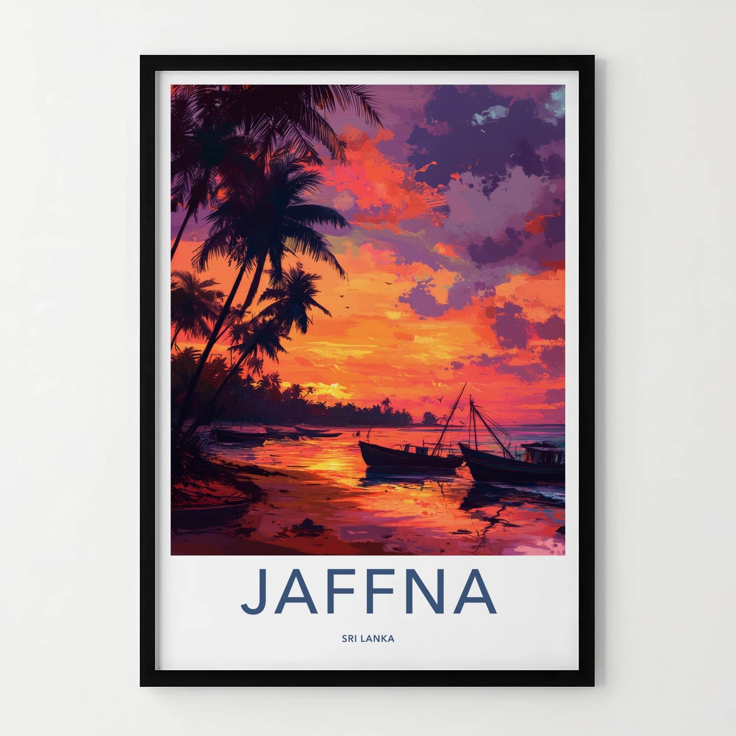 Jaffna Poster - Sri Lanka Travel Art - Tropical Sunset Boats Home Decor