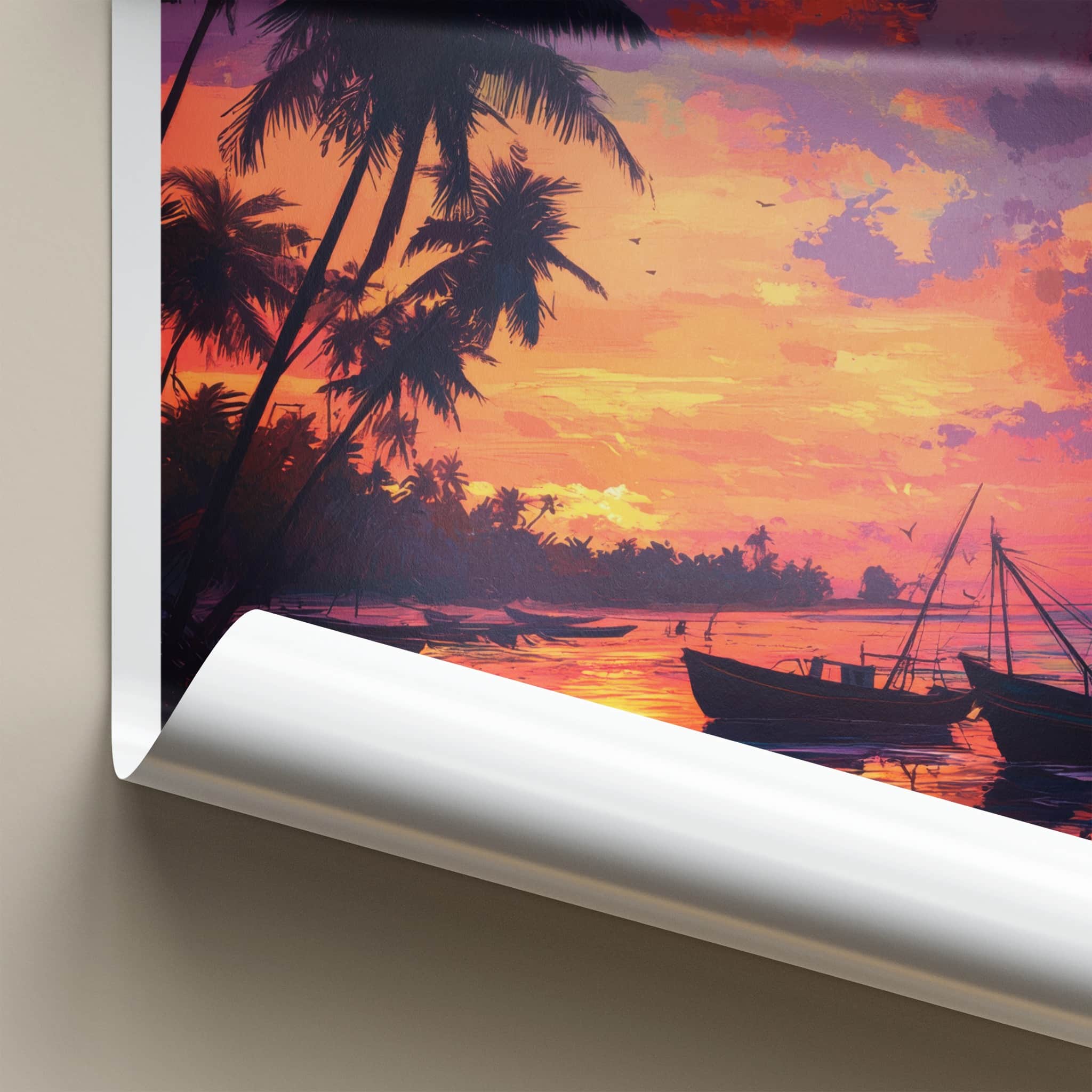 Jaffna Poster - Sri Lanka Travel Art - Tropical Sunset Boats Home Decor