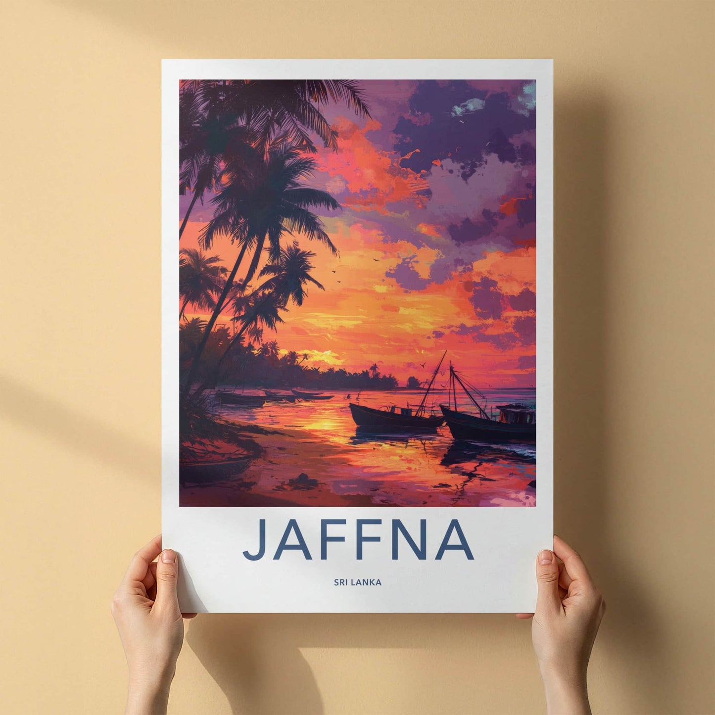 Jaffna Poster - Sri Lanka Travel Art - Tropical Sunset Boats Home Decor