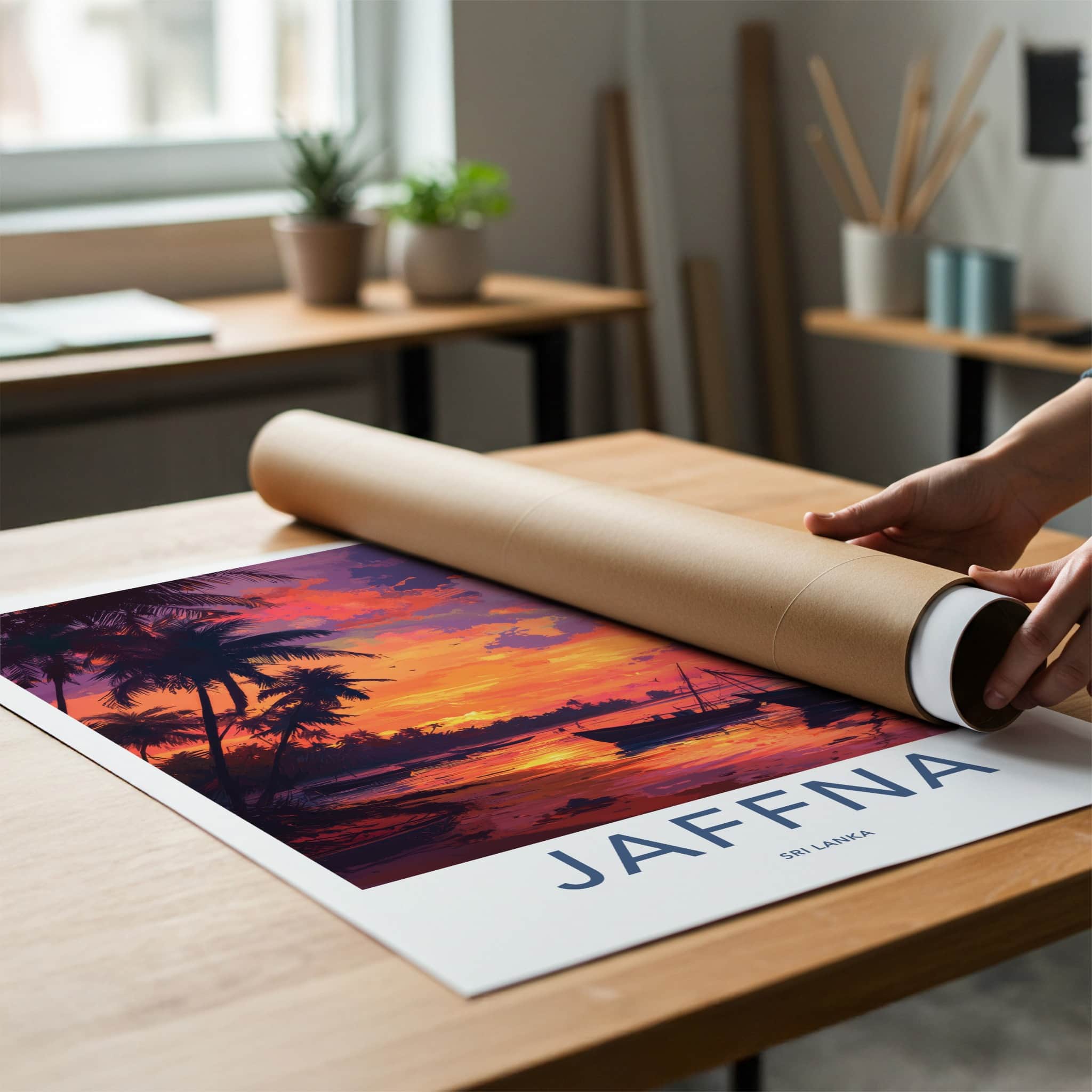 Jaffna Poster - Sri Lanka Travel Art - Tropical Sunset Boats Home Decor