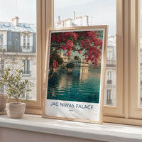 Jag Niwas Palace Poster - India Travel Art - Rajasthan Lake Palace Flowers Decor