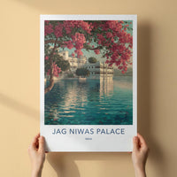 Jag Niwas Palace Poster - India Travel Art - Rajasthan Lake Palace Flowers Decor