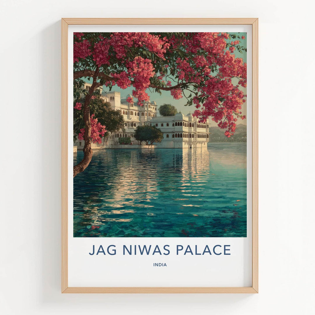 Jag Niwas Palace Poster - India Travel Art - Rajasthan Lake Palace Flowers Decor