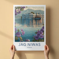 Jag Niwas Poster - India Rajasthan Palace Boat Travel Art Home Decor