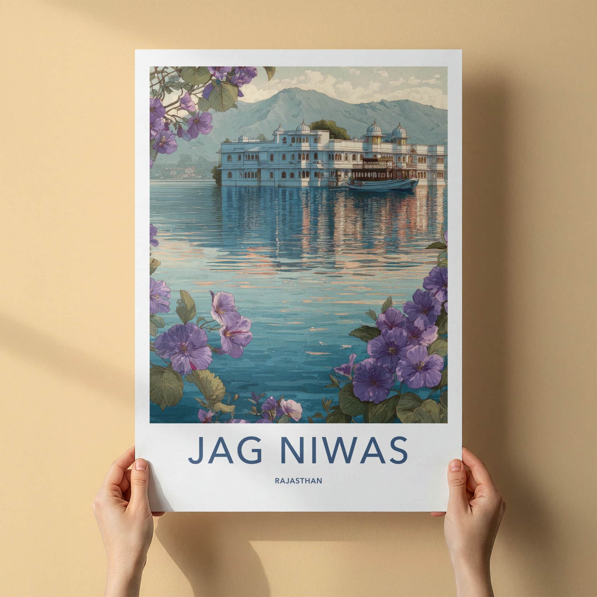 Jag Niwas Poster - India Rajasthan Palace Boat Travel Art Home Decor