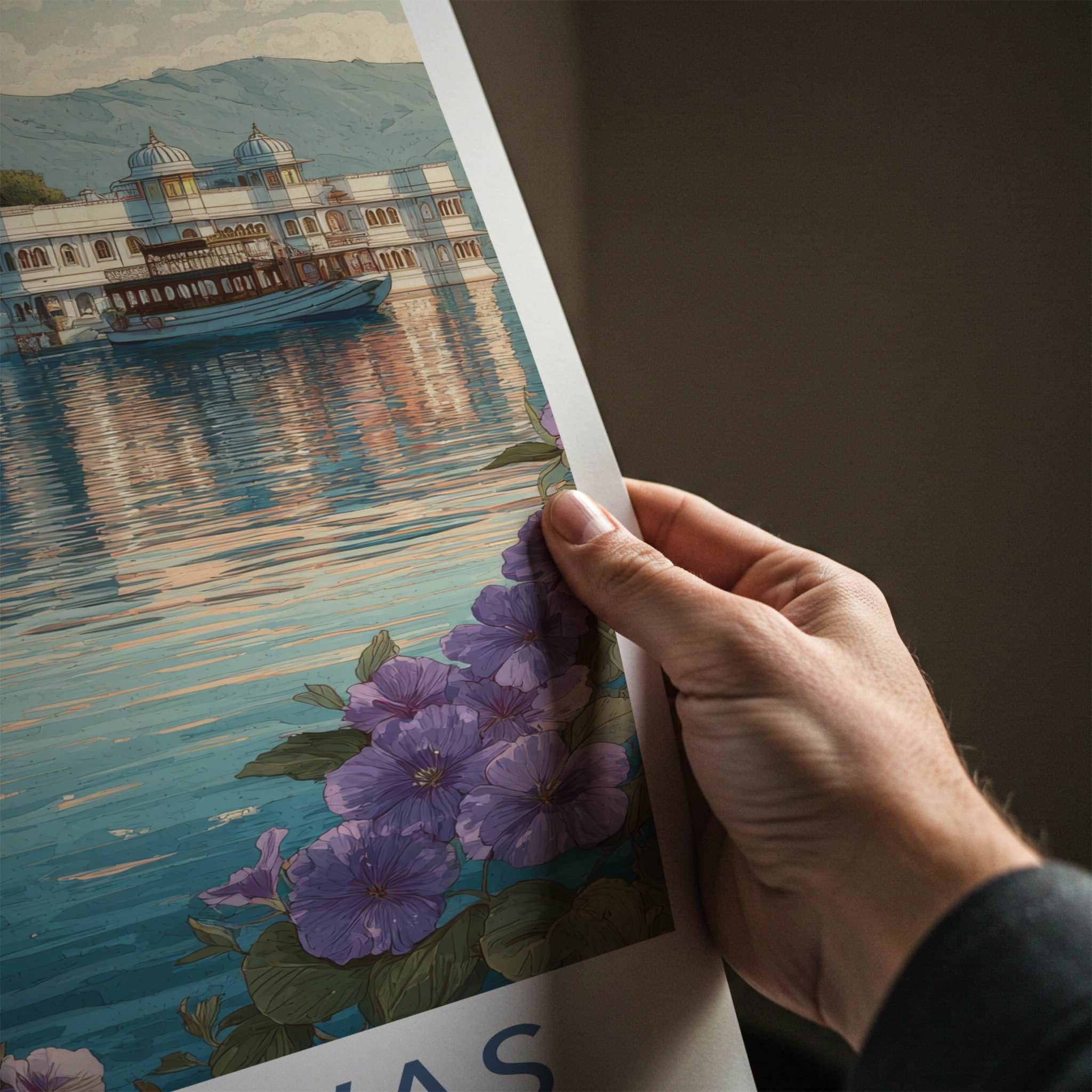 Jag Niwas Poster - India Rajasthan Palace Boat Travel Art Home Decor