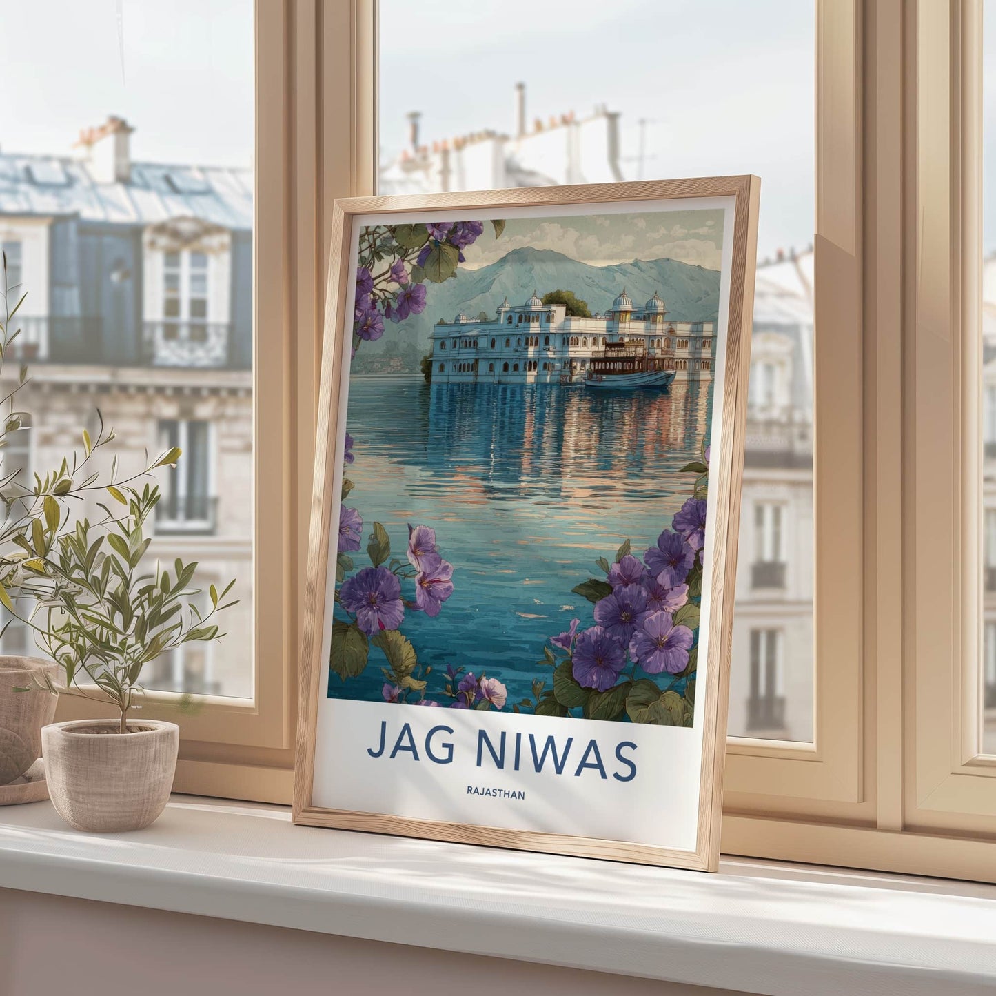 Jag Niwas Poster - India Rajasthan Palace Boat Travel Art Home Decor