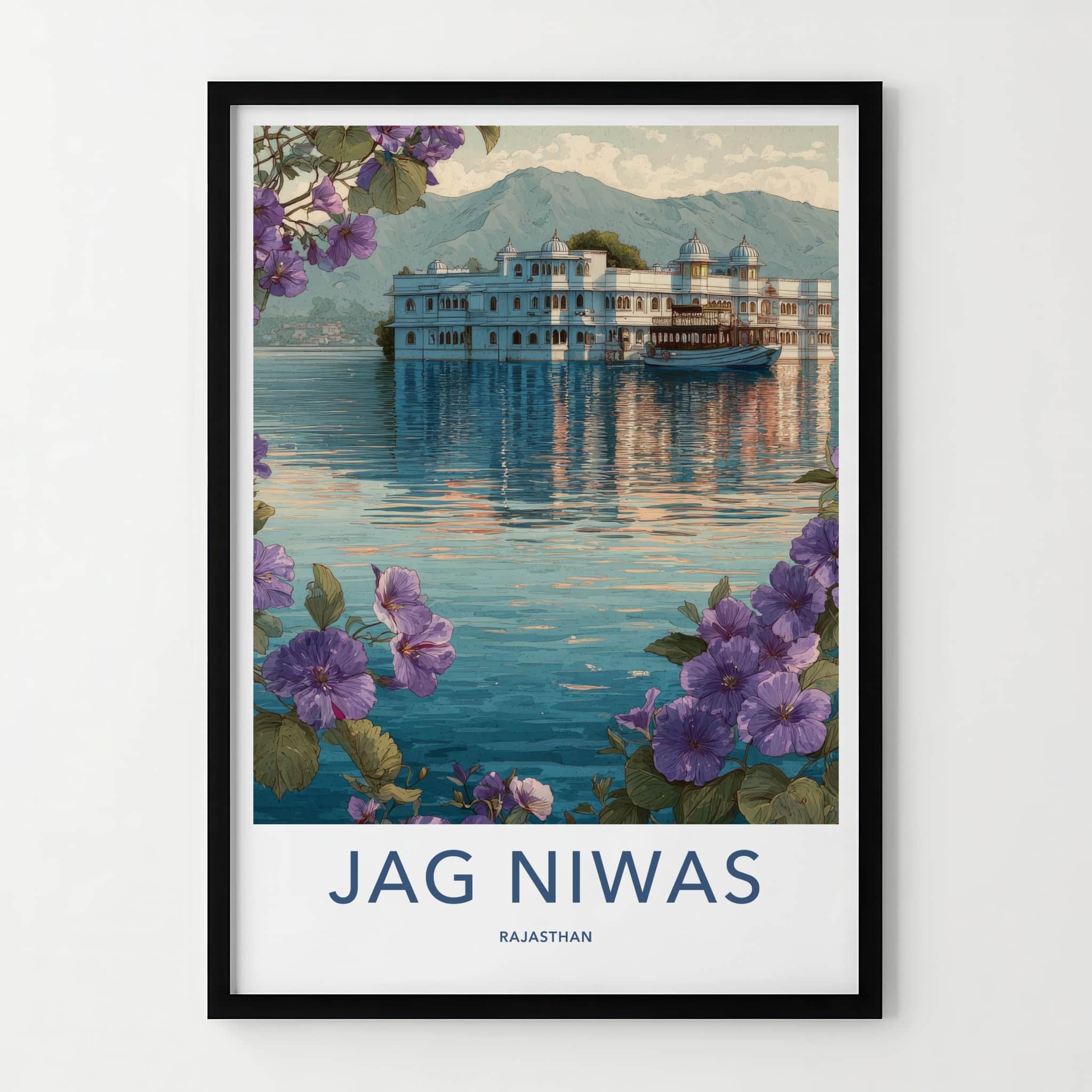 Jag Niwas Poster - India Rajasthan Palace Boat Travel Art Home Decor