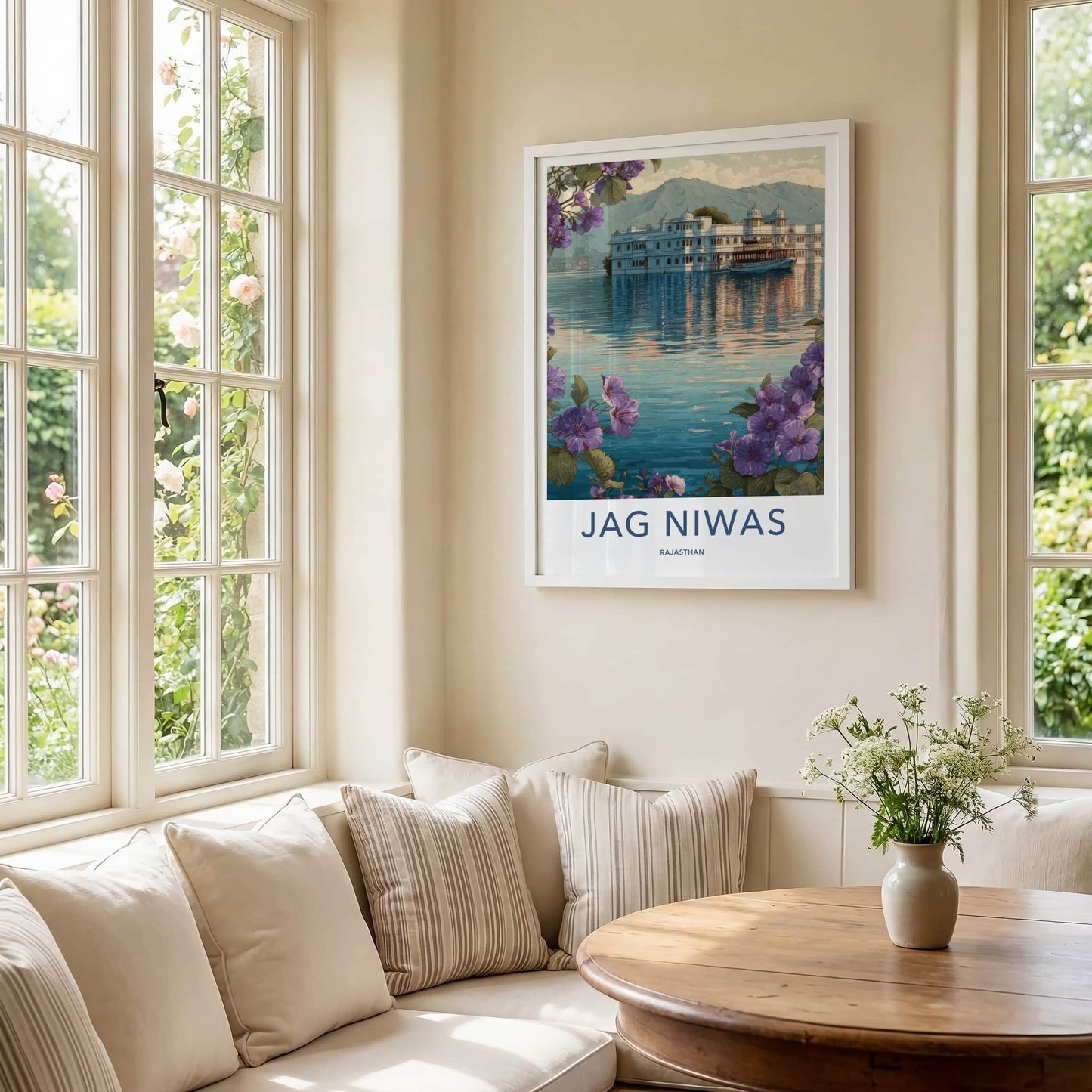 Jag Niwas Poster - India Rajasthan Palace Boat Travel Art Home Decor