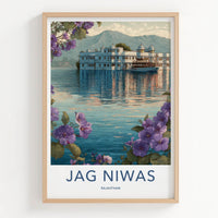 Jag Niwas Poster - India Rajasthan Palace Boat Travel Art Home Decor