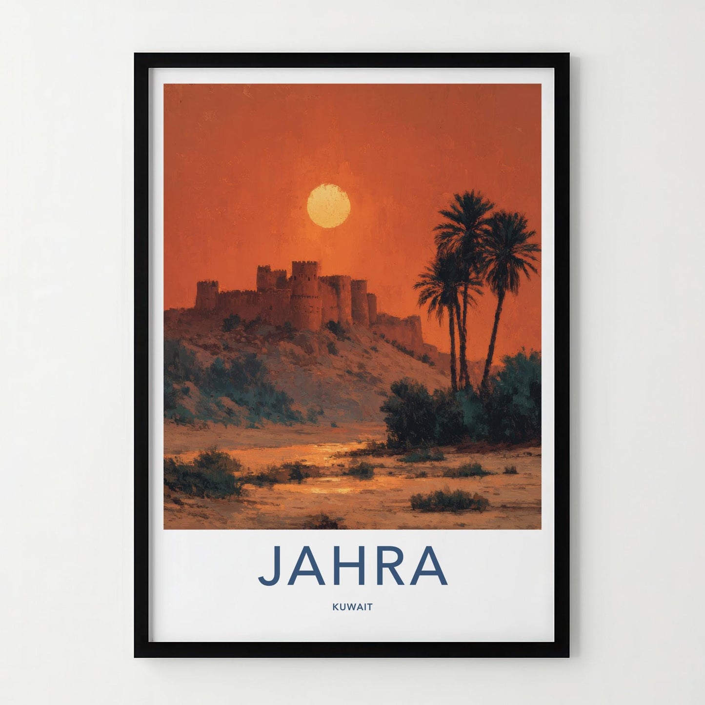 Jahra Poster - Kuwait Framed Print - Desert Fortress Sunset Lounge Decor