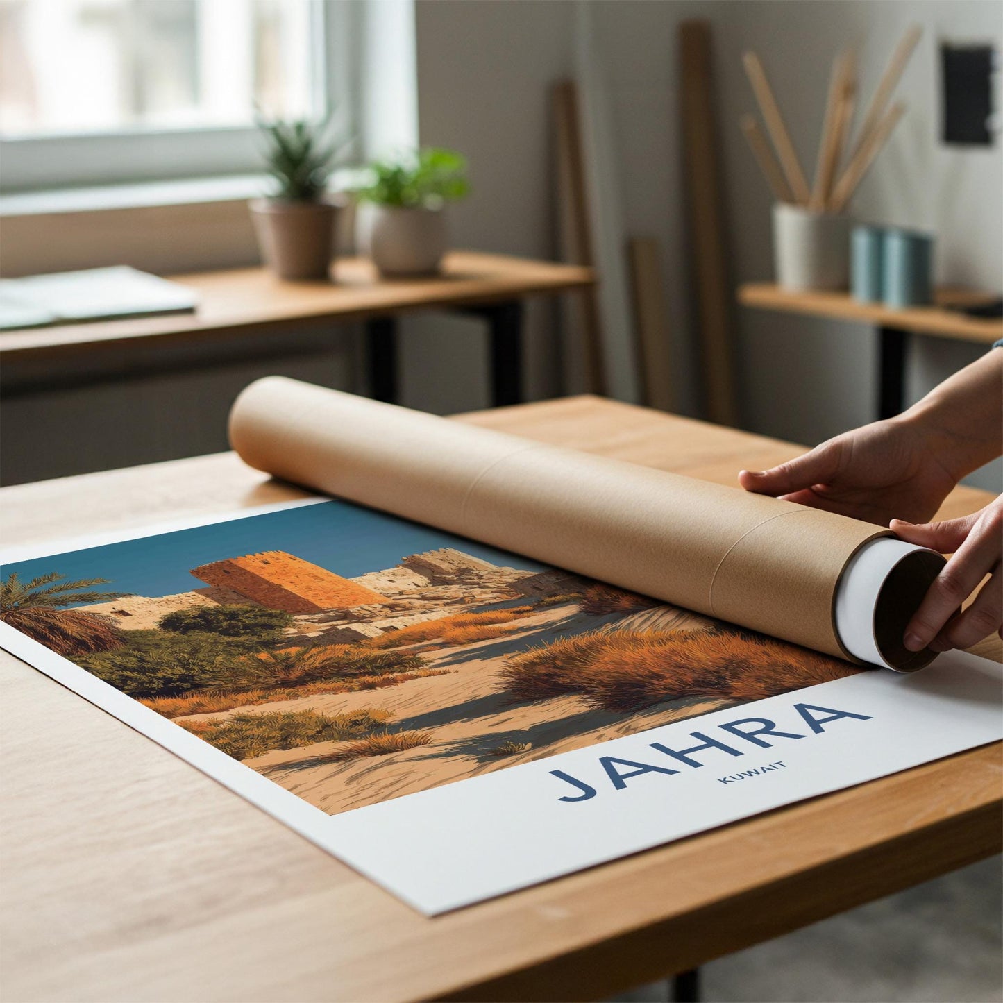 Jahra Poster - Kuwait Travel Art - Desert Fort Landscape Home Decor
