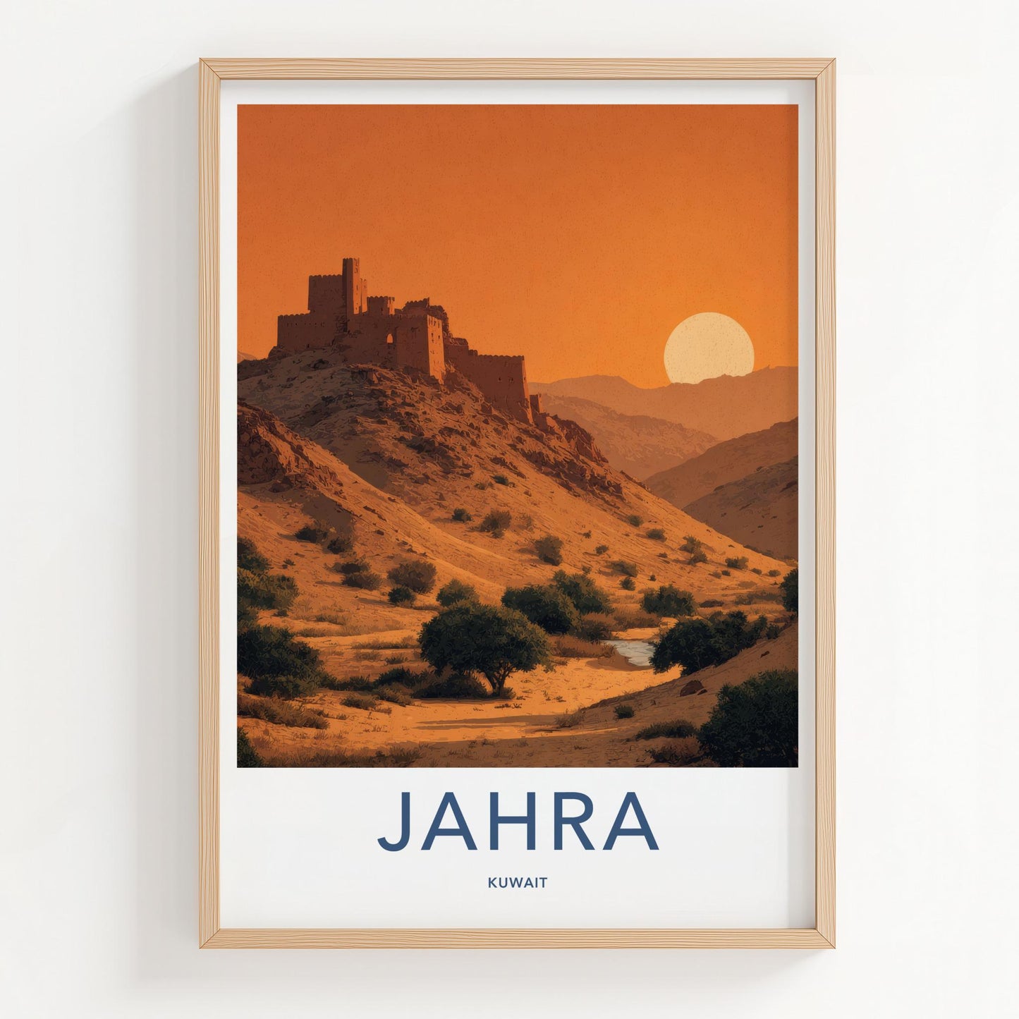 Jahra Poster - Kuwait Travel Art - Desert Fortress Sunset Home Decor