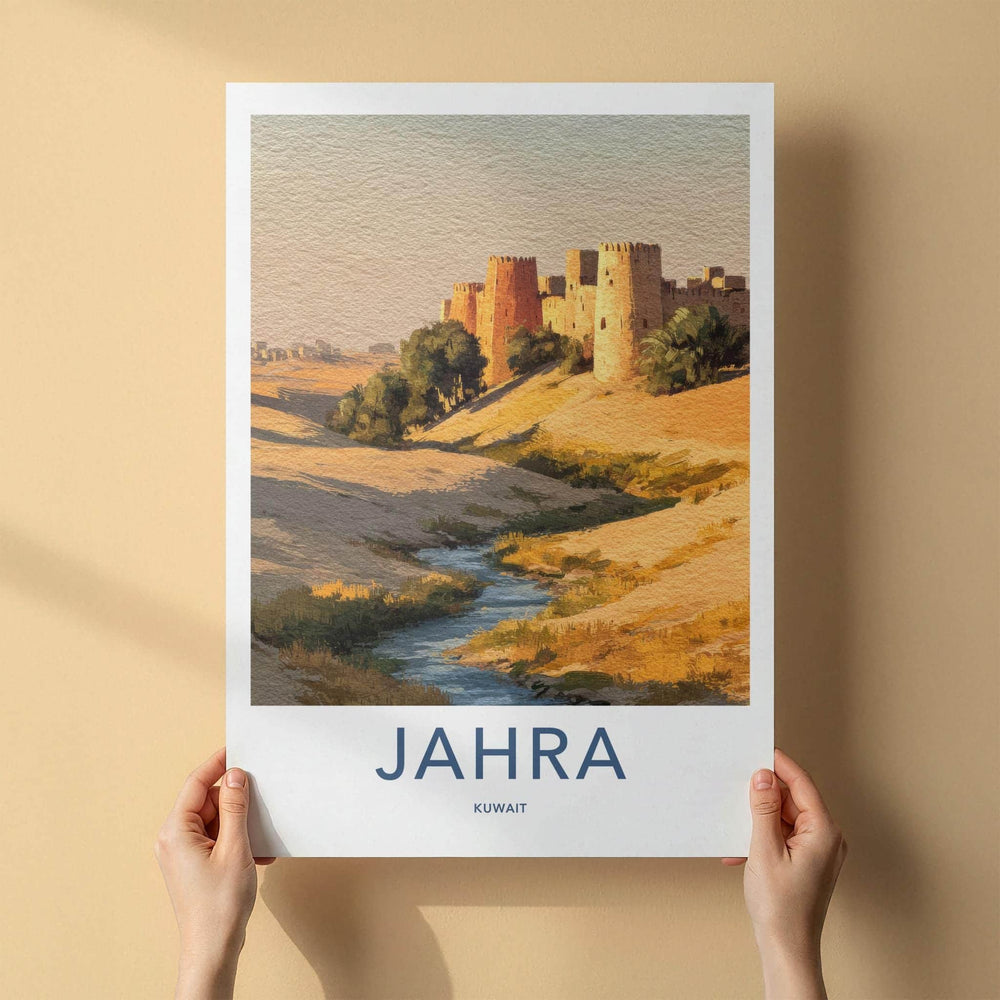 Jahra Poster - Kuwait Travel Art - Desert Stream Towers Wall Decor