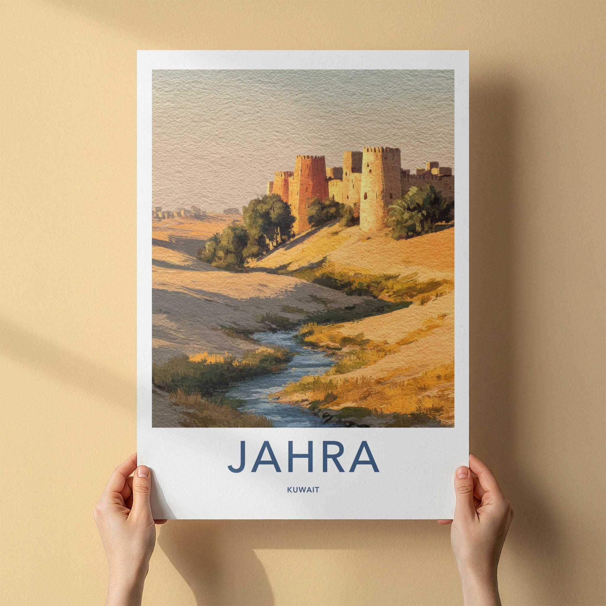 Jahra Poster - Kuwait Travel Art - Desert Stream Towers Wall Decor