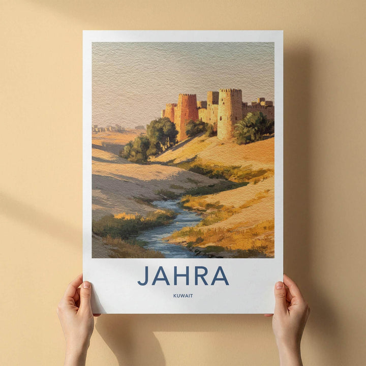 Jahra Poster - Kuwait Travel Art - Desert Stream Towers Wall Decor