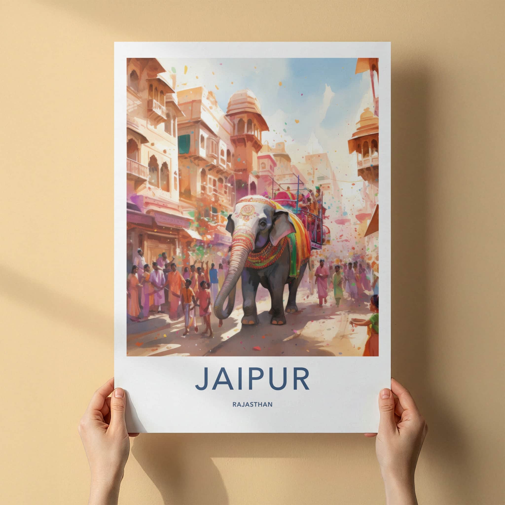 Jaipur Poster - India Framed Print - Rajasthan Elephant Festival Scene Framed Decor