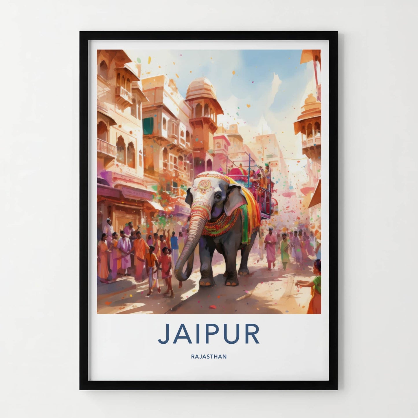 Jaipur Poster - India Framed Print - Rajasthan Elephant Festival Scene Framed Decor