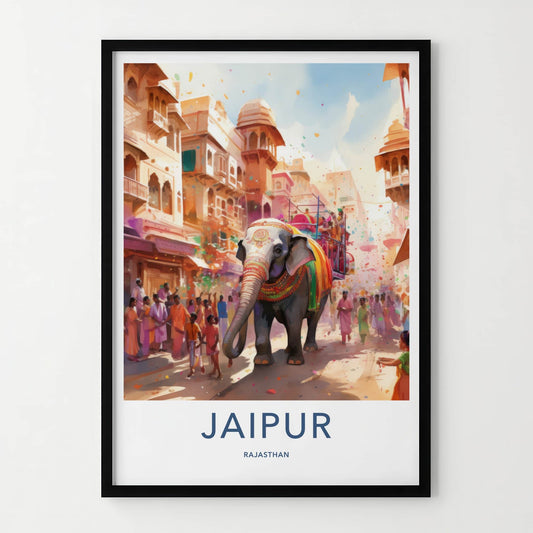 Jaipur Poster - India Framed Print - Rajasthan Elephant Festival Scene Framed Decor