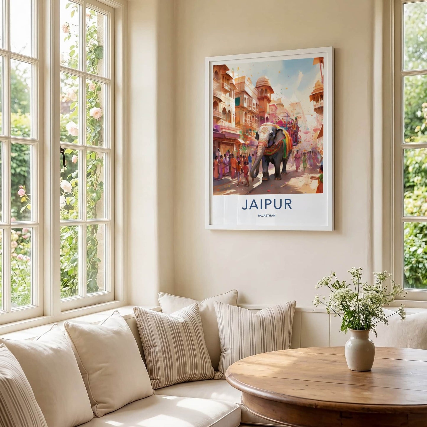 Jaipur Poster - India Framed Print - Rajasthan Elephant Festival Scene Framed Decor