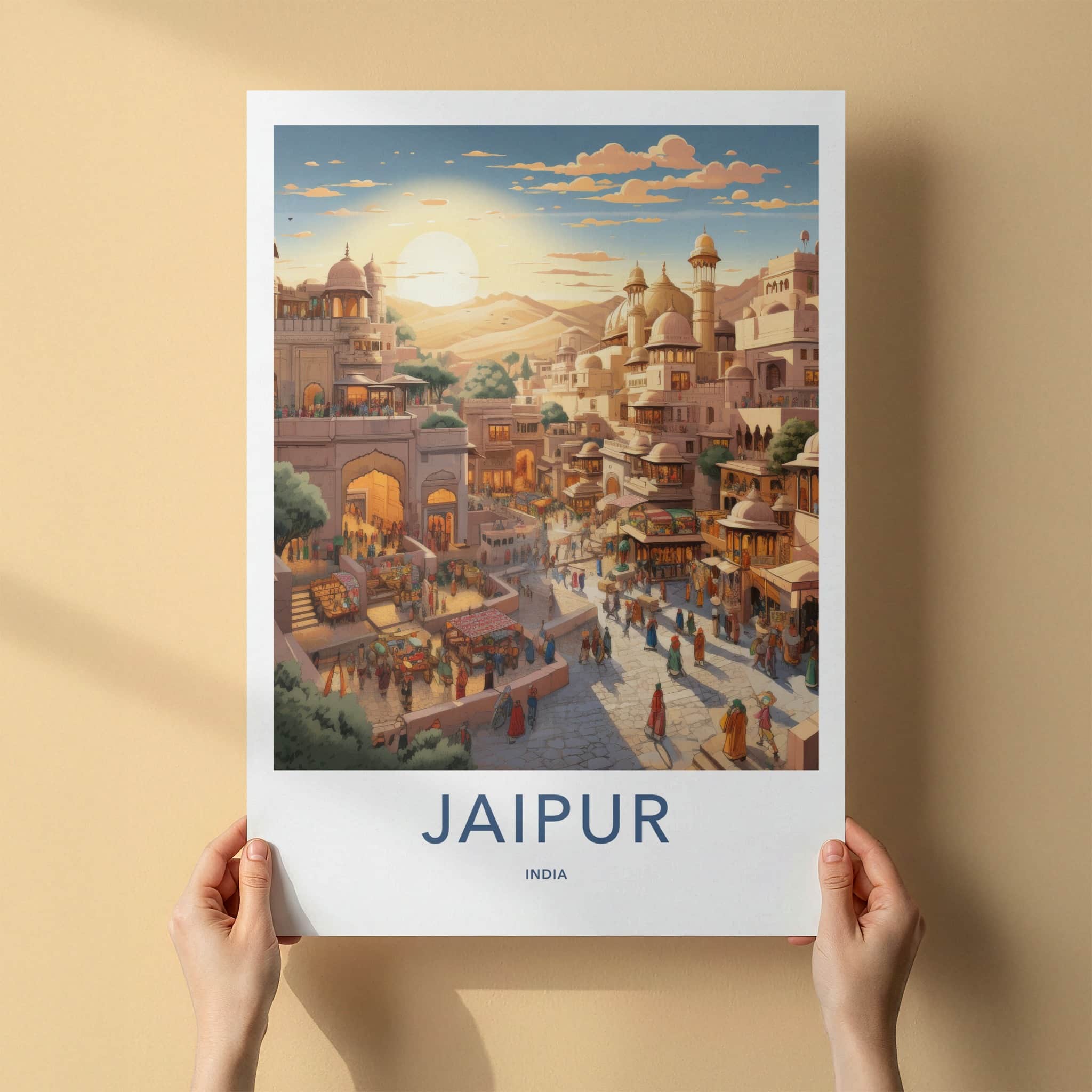 Jaipur Poster - India Travel Art - Rajasthan Bustling City Market Home Decor