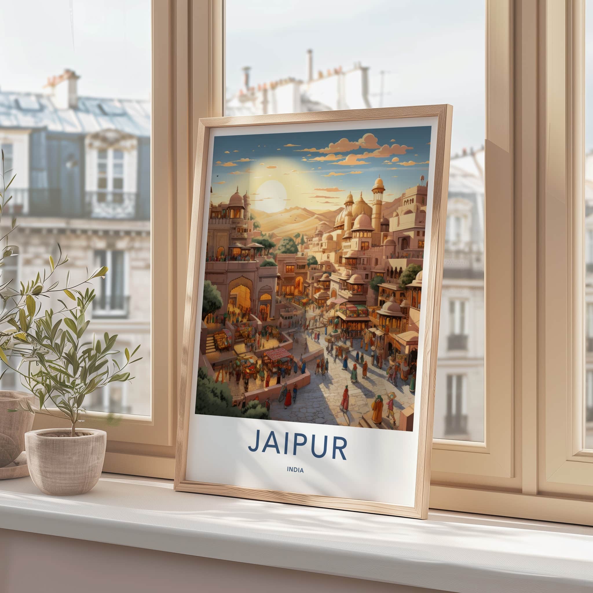Jaipur Poster - India Travel Art - Rajasthan Bustling City Market Home Decor