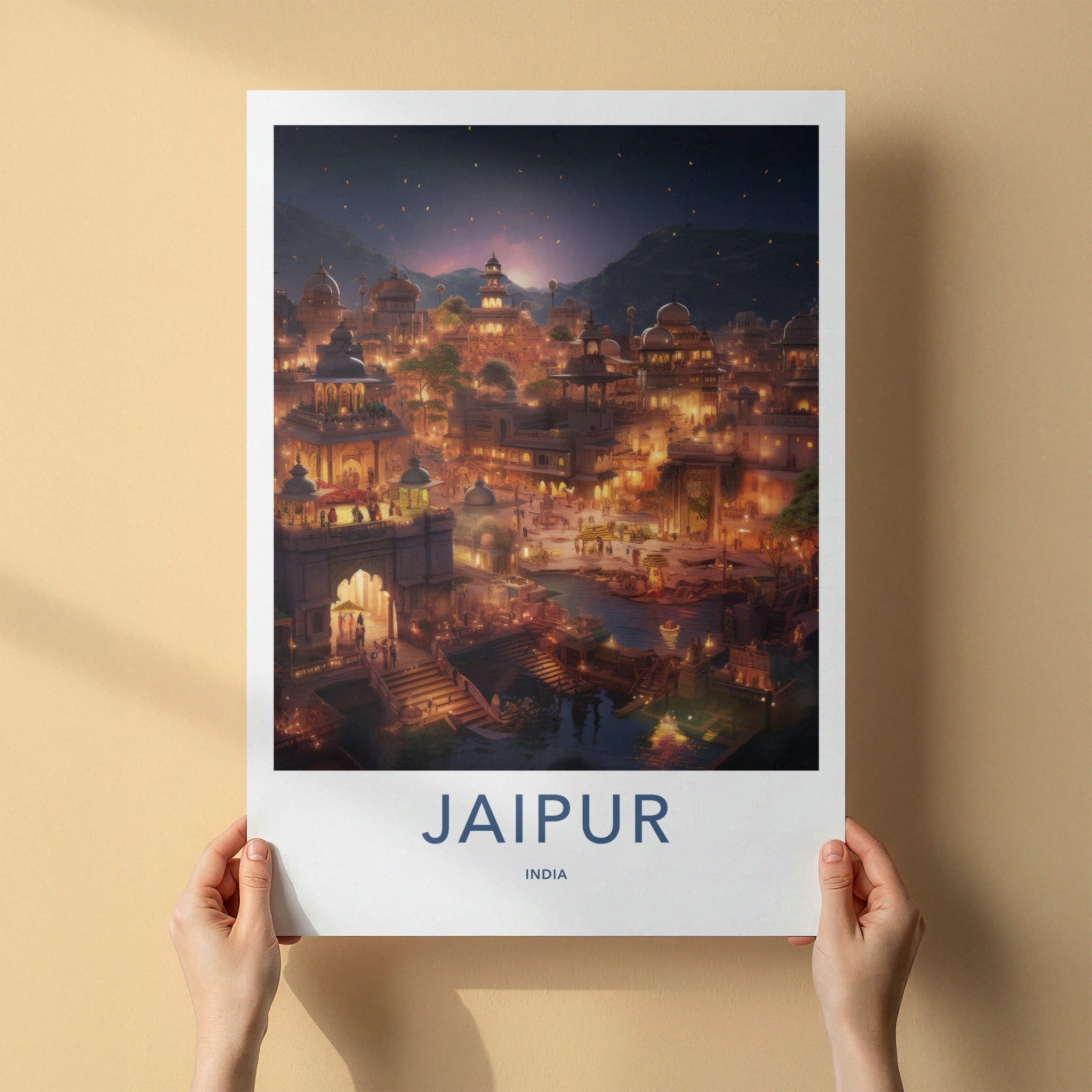 Jaipur Poster - India Travel Art - Rajasthan Evening Lights Home Decor