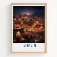 Jaipur Poster - India Travel Art - Rajasthan Evening Lights Home Decor