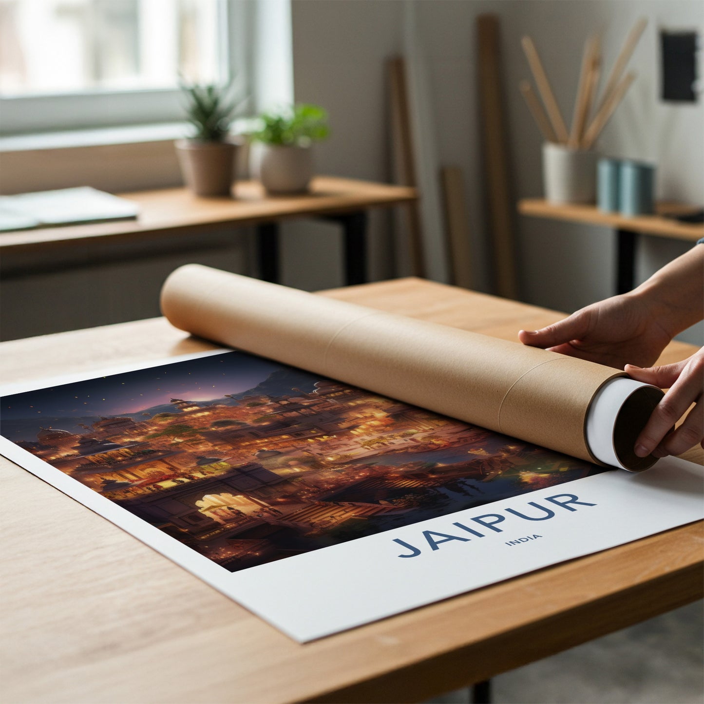 Jaipur Poster - India Travel Art - Rajasthan Evening Lights Home Decor