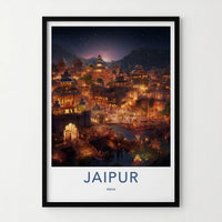 Jaipur Poster - India Travel Art - Rajasthan Evening Lights Home Decor