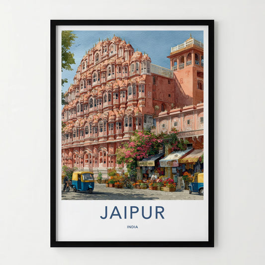 Jaipur Poster - India Travel Art - Rajasthan Ornate Pink Palace Home Decor