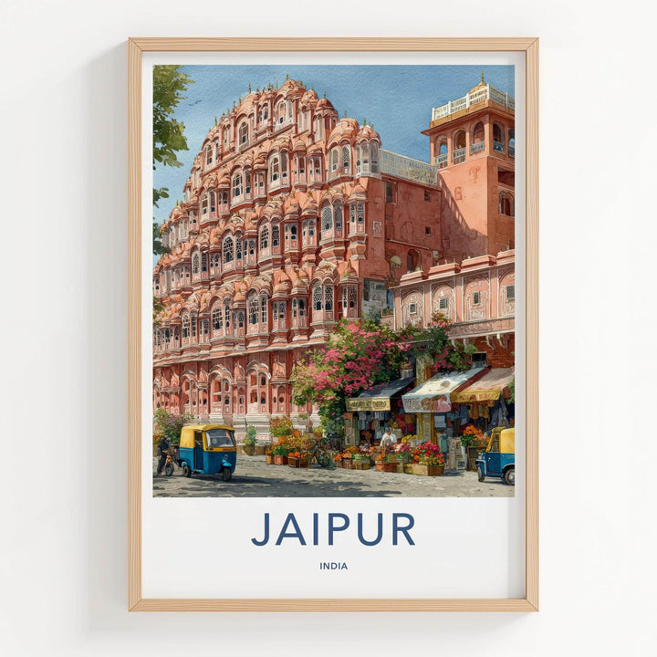 Jaipur Poster - India Travel Art - Rajasthan Ornate Pink Palace Home Decor