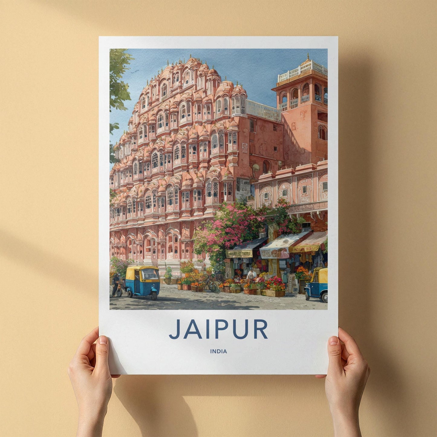 Jaipur Poster - India Travel Art - Rajasthan Ornate Pink Palace Home Decor