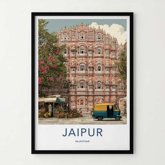 Jaipur Poster - India Travel Art - Rajasthan Pink Palace Facade Home Decor