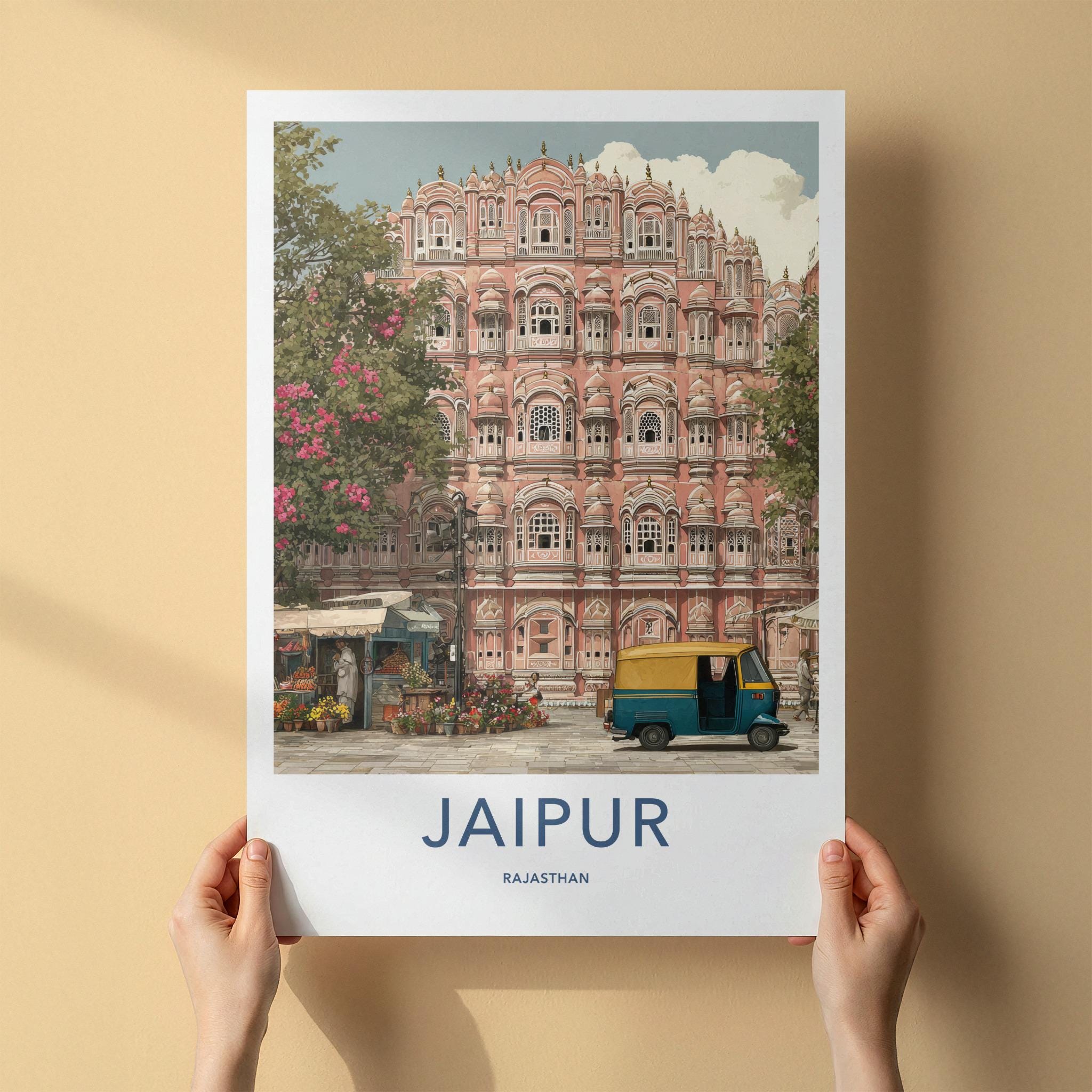 Jaipur Poster - India Travel Art - Rajasthan Pink Palace Facade Home Decor