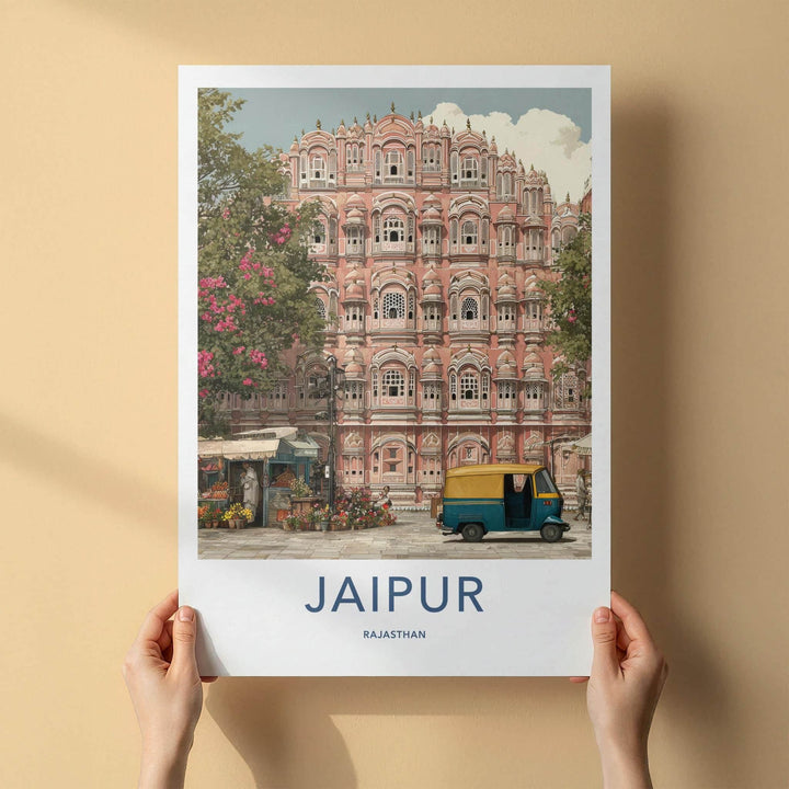 Jaipur Poster - India Travel Art - Rajasthan Pink Palace Facade Home Decor