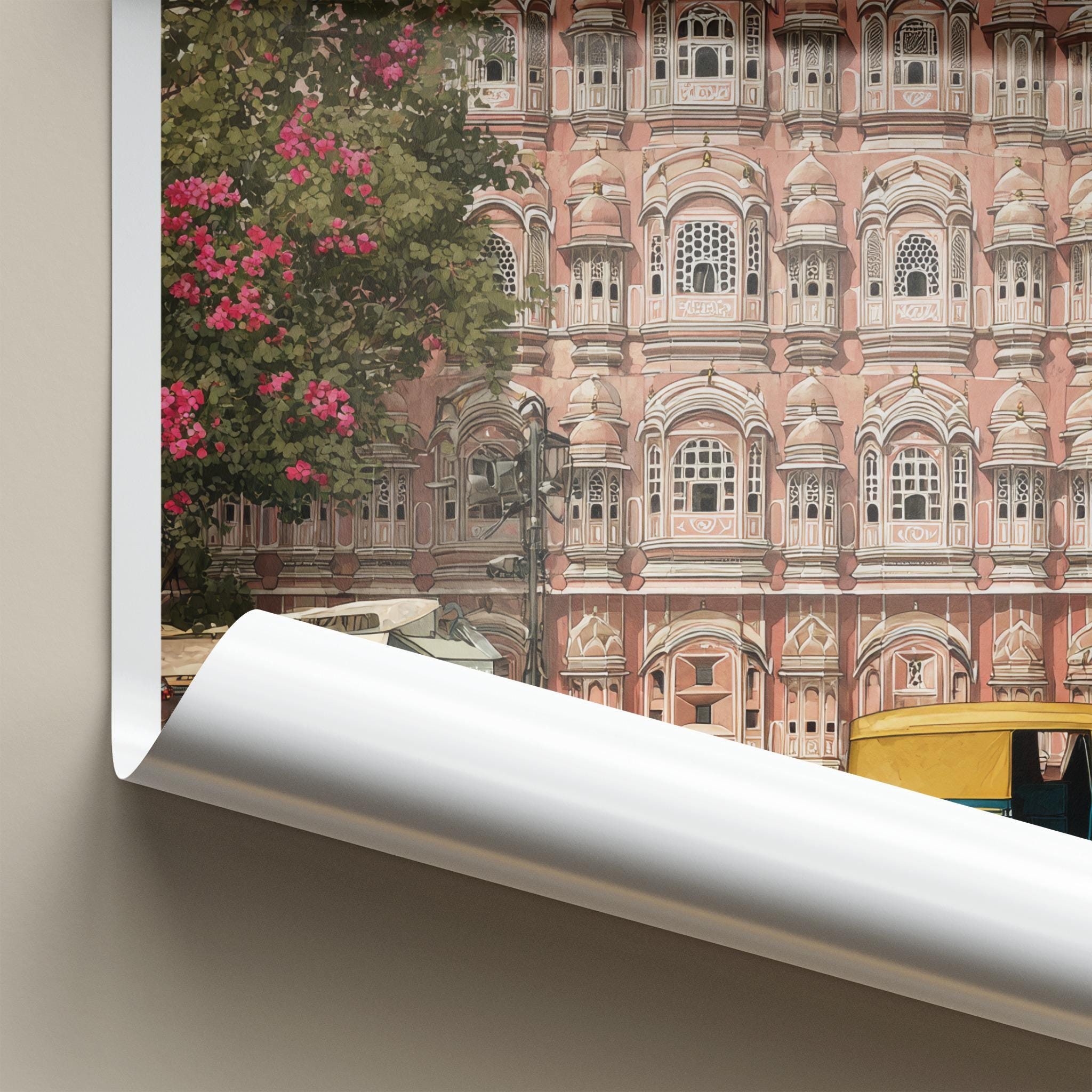 Jaipur Poster - India Travel Art - Rajasthan Pink Palace Facade Home Decor