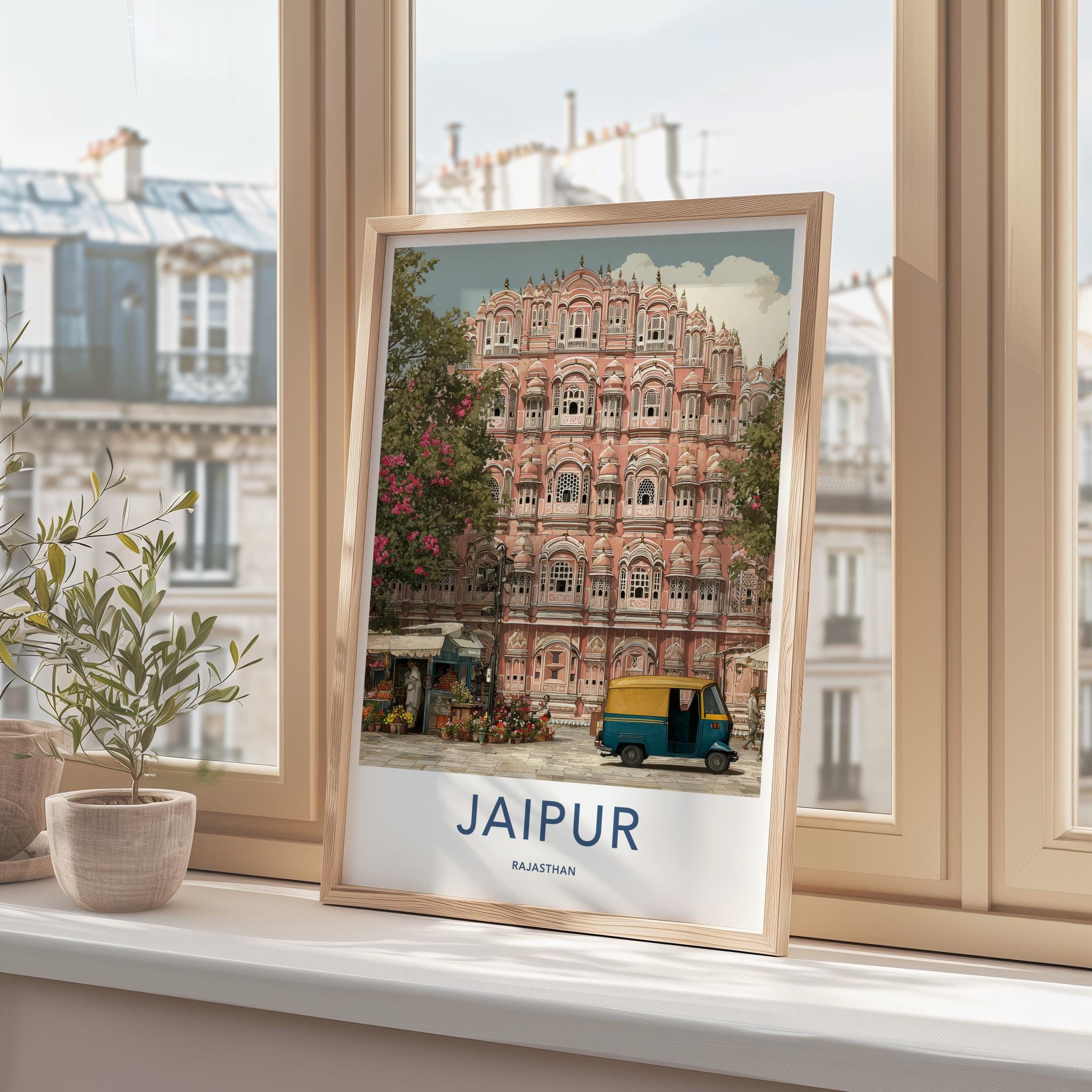 Jaipur Poster - India Travel Art - Rajasthan Pink Palace Facade Home Decor