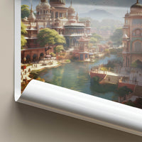 Jaipur Poster - India Travel Art - Rajasthan River Cityscape Palaces Home Decor