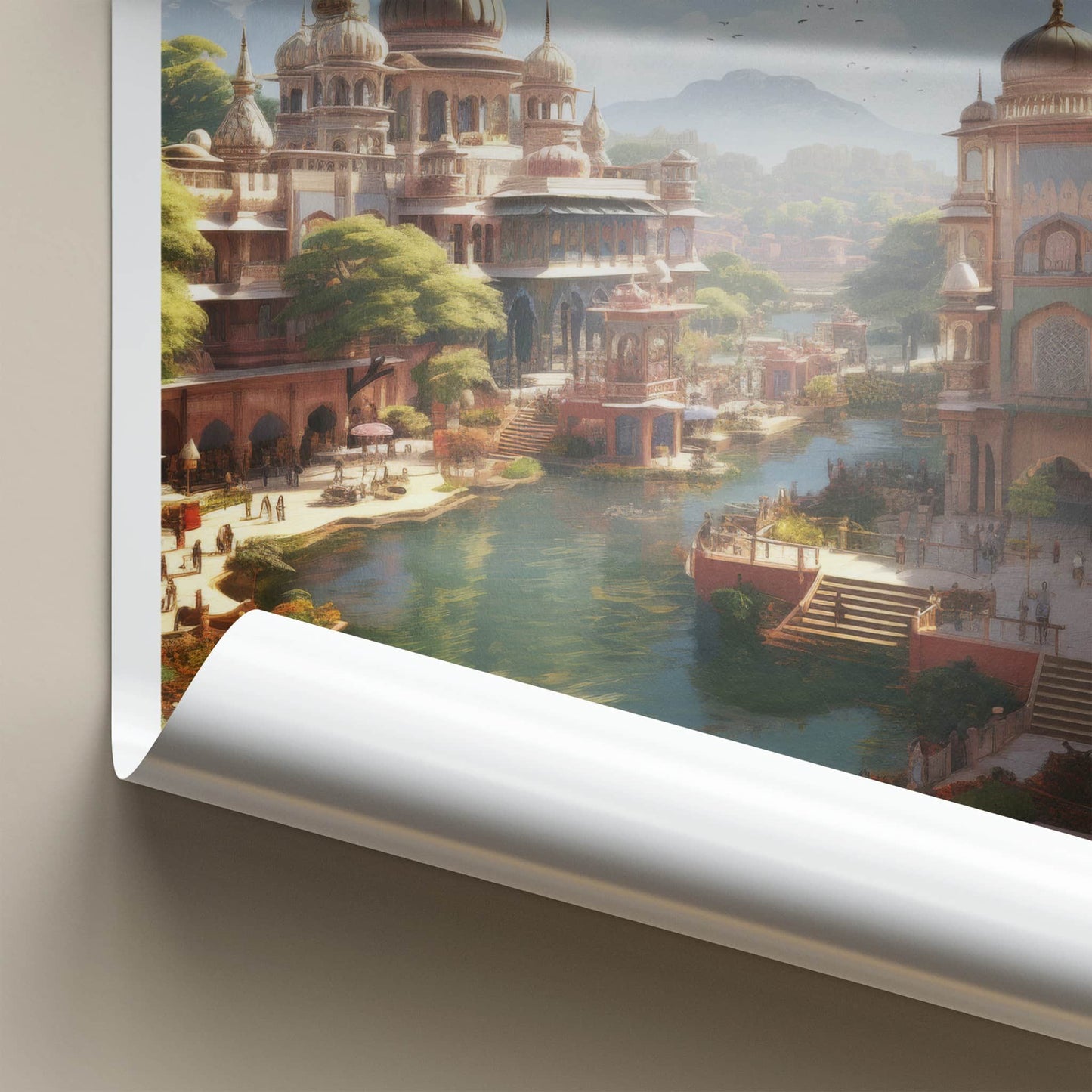 Jaipur Poster - India Travel Art - Rajasthan River Cityscape Palaces Home Decor
