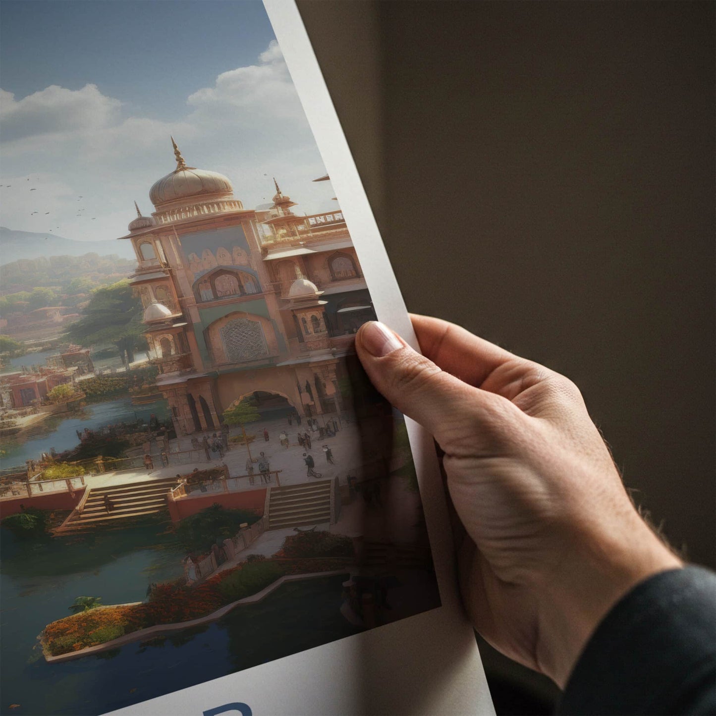 Jaipur Poster - India Travel Art - Rajasthan River Cityscape Palaces Home Decor